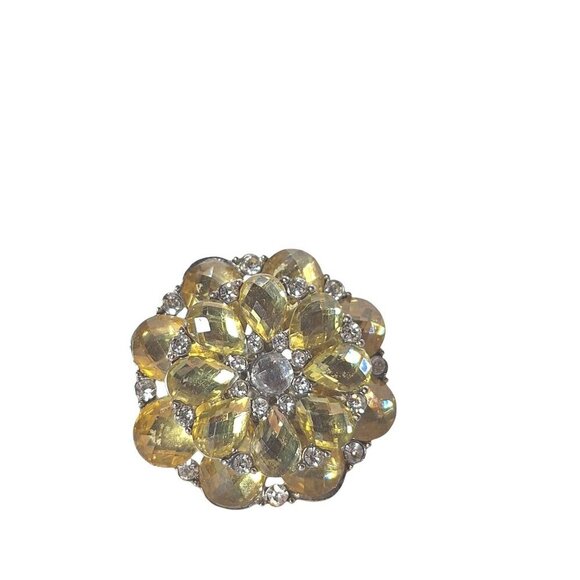 Vintage Yellow Floral Daisy Gemstone Stretch Band Ring - Picture 1 of 3